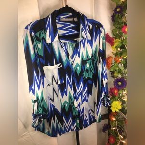 Valerie Stevens | Women’s Multicolor Chevron Pattern Long Sleeve Blouse Top